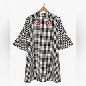 Boohoo Gingham Embroidered Ruffle Sleeve Cottagecore Mini Dress | XS/4